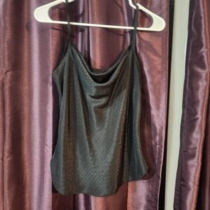 Sauci Vintage Draped Cowl Neck Cami - Black Textured Spaghetti Strap Top